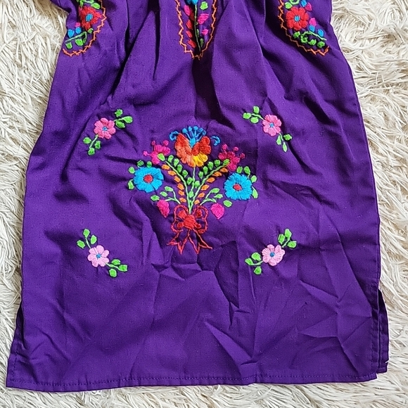 Little Girl's Mexican Dress Floral Embroidery Purple Multicolor Toddler Baby - 2 - Picture 5 of 9